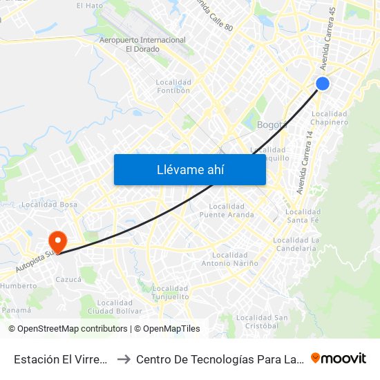 Estación El Virrey (Auto Norte - Cl 88) to Centro De Tecnologías Para La Construcción Y La Madera (Sena) map