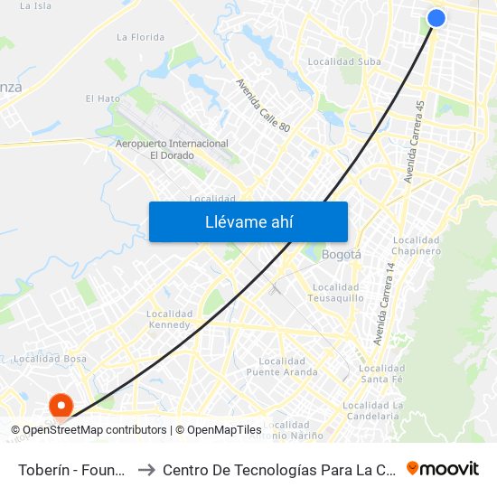 Toberín - Foundever (Lado Sur) to Centro De Tecnologías Para La Construcción Y La Madera (Sena) map