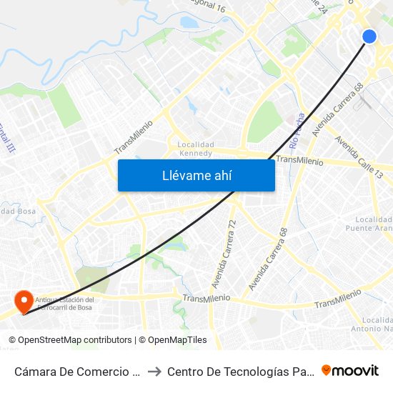 Cámara De Comercio De Bogotá - Salitre (Ac 26 - Kr 69) to Centro De Tecnologías Para La Construcción Y La Madera (Sena) map