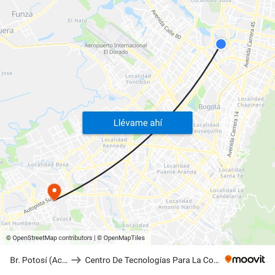 Br. Potosí (Ac 116 - Kr 70h) to Centro De Tecnologías Para La Construcción Y La Madera (Sena) map