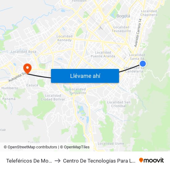 Teleféricos De Monserrate (Ac 20 - Kr 1) to Centro De Tecnologías Para La Construcción Y La Madera (Sena) map