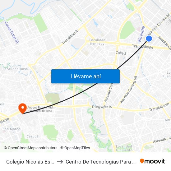 Colegio Nicolás Esguerra (Ak 68 - Cl 10) (A) to Centro De Tecnologías Para La Construcción Y La Madera (Sena) map