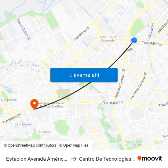 Estación Avenida Américas - Avenida Boyacá (Av. Américas - Kr 71b Bis) to Centro De Tecnologías Para La Construcción Y La Madera (Sena) map