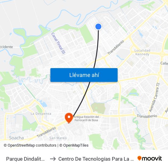 Parque Dindalito (Cl 40 Sur - Kr 96) to Centro De Tecnologías Para La Construcción Y La Madera (Sena) map