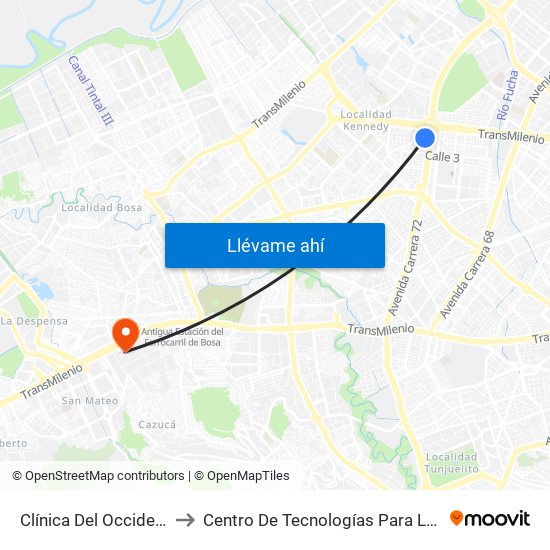 Clínica Del Occidente (Dg 5a - Kr 72 Bis) to Centro De Tecnologías Para La Construcción Y La Madera (Sena) map