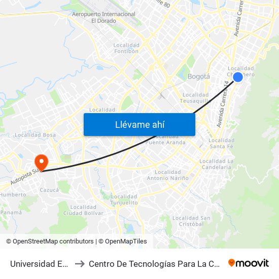 Universidad Ean (Kr 9 - Cl 71) to Centro De Tecnologías Para La Construcción Y La Madera (Sena) map