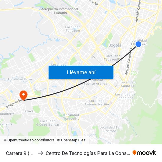 Carrera 9 (Kr 9 - Cl 73) to Centro De Tecnologías Para La Construcción Y La Madera (Sena) map