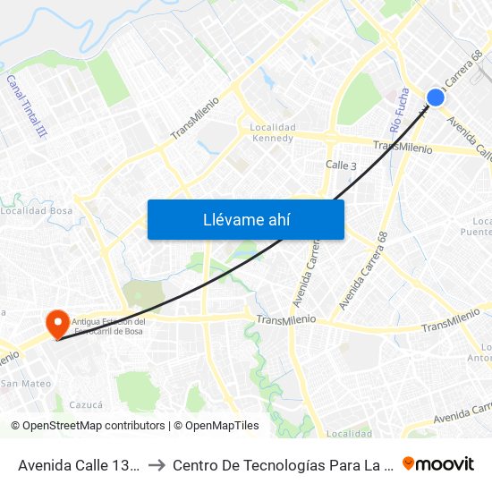Avenida Calle 13 (Ak 68 - Ac 13) (A) to Centro De Tecnologías Para La Construcción Y La Madera (Sena) map