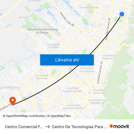 Centro Comercial Futuro 140 (Cl 140 - Kr 11) to Centro De Tecnologías Para La Construcción Y La Madera (Sena) map