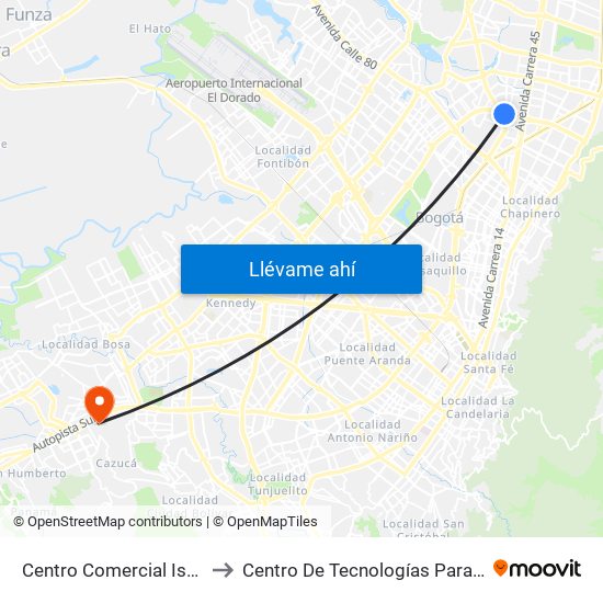 Centro Comercial Iserra 100 (Ac 100 - Kr 54) (B) to Centro De Tecnologías Para La Construcción Y La Madera (Sena) map