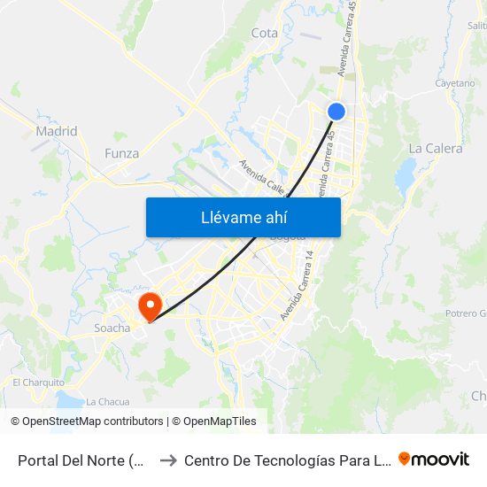 Portal Del Norte (Auto Norte - Cl 172a) (A) to Centro De Tecnologías Para La Construcción Y La Madera (Sena) map