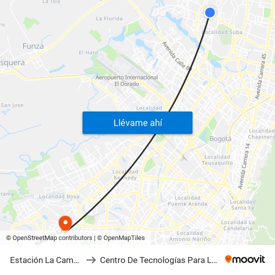 Estación La Campiña (Av. Suba - Kr 99) to Centro De Tecnologías Para La Construcción Y La Madera (Sena) map