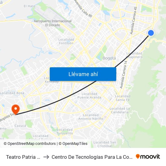 Teatro Patria (Ak 7 - Cl 106) to Centro De Tecnologías Para La Construcción Y La Madera (Sena) map