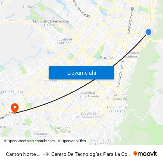 Cantón Norte (Ak 7 - Cl 106) to Centro De Tecnologías Para La Construcción Y La Madera (Sena) map