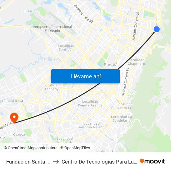 Fundación Santa Fe (Ak 7 - Cl 118) (A) to Centro De Tecnologías Para La Construcción Y La Madera (Sena) map