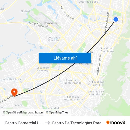 Centro Comercial Unicentro (Ak 15 - Cl 124) (B) to Centro De Tecnologías Para La Construcción Y La Madera (Sena) map