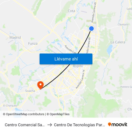 Centro Comercial Santafé (Auto Norte - Cl 187) (A) to Centro De Tecnologías Para La Construcción Y La Madera (Sena) map