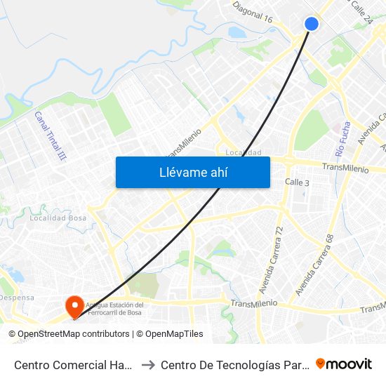 Centro Comercial Hayuelos (Av. C. De Cali - Cl 20) (A) to Centro De Tecnologías Para La Construcción Y La Madera (Sena) map