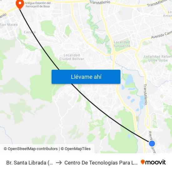 Br. Santa Librada (Av. Caracas - Cl 73 Sur) to Centro De Tecnologías Para La Construcción Y La Madera (Sena) map