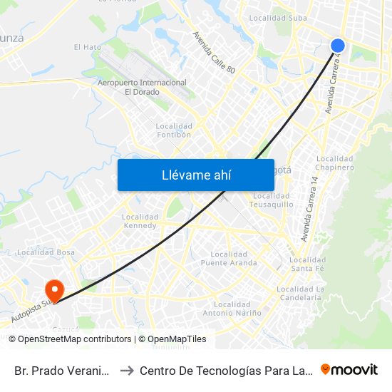 Br. Prado Veraniego (Cl 129 - Kr 45a) to Centro De Tecnologías Para La Construcción Y La Madera (Sena) map