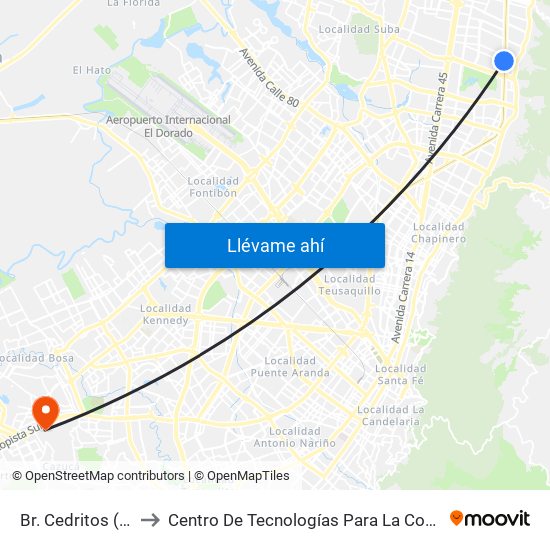 Br. Cedritos (Ak 9 - Cl 140) to Centro De Tecnologías Para La Construcción Y La Madera (Sena) map