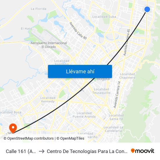 Calle 161 (Ak 9 - Cl 161) to Centro De Tecnologías Para La Construcción Y La Madera (Sena) map