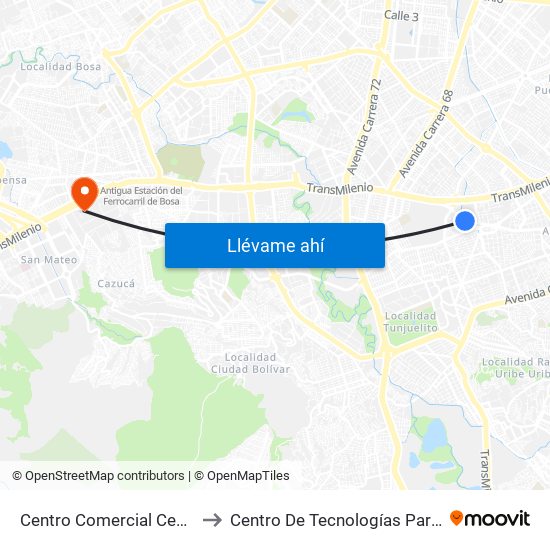 Centro Comercial Centro Mayor (Dg 39a Sur - Tv 38a) to Centro De Tecnologías Para La Construcción Y La Madera (Sena) map