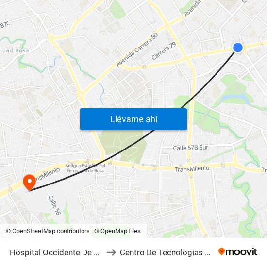 Hospital Occidente De Kennedy (Av. 1 De Mayo - Cl 40b Sur) (B) to Centro De Tecnologías Para La Construcción Y La Madera (Sena) map