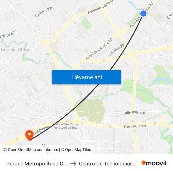 Parque Metropolitano Cayetano Cañizares (Av. A. Mejía - Cl 38 Sur) to Centro De Tecnologías Para La Construcción Y La Madera (Sena) map