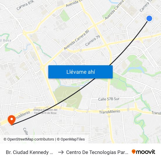 Br. Ciudad Kennedy Central (Kr 78b - Cl 35c Sur) (A) to Centro De Tecnologías Para La Construcción Y La Madera (Sena) map