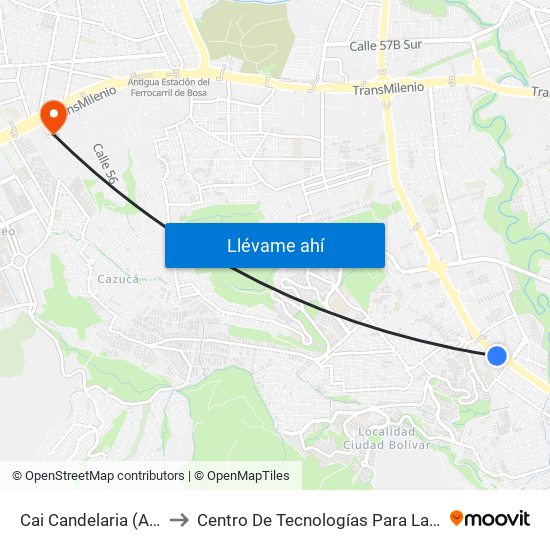 Cai Candelaria (Av. V/cio - Kr 43b) (A) to Centro De Tecnologías Para La Construcción Y La Madera (Sena) map