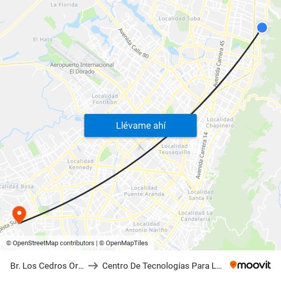 Br. Los Cedros Oriental (Ac 147 - Ak 7) to Centro De Tecnologías Para La Construcción Y La Madera (Sena) map