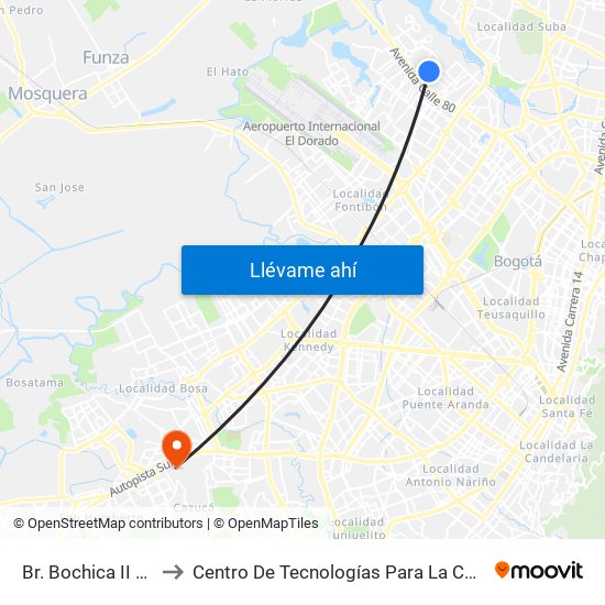 Br. Bochica II (Cl 82 - Kr 102) to Centro De Tecnologías Para La Construcción Y La Madera (Sena) map