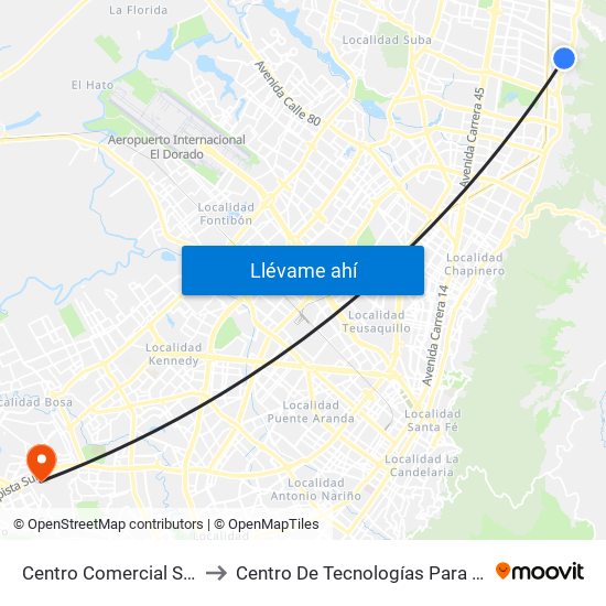 Centro Comercial Show Place (Ac 147 - Ak 7) to Centro De Tecnologías Para La Construcción Y La Madera (Sena) map