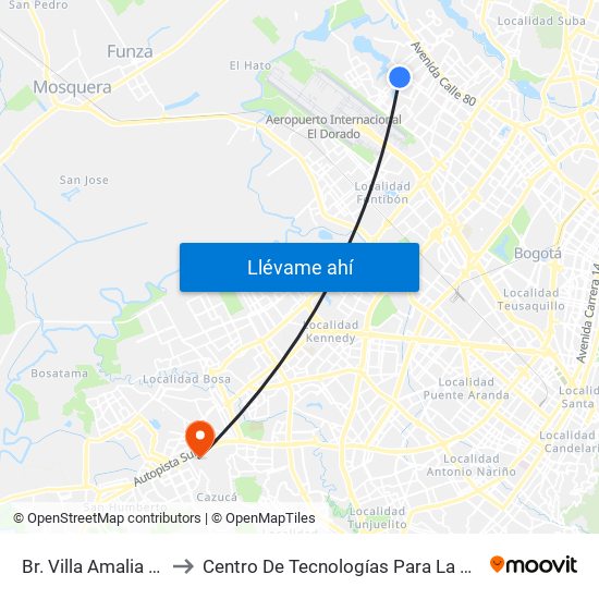 Br. Villa Amalia (Tv 110g - Cl 71c) to Centro De Tecnologías Para La Construcción Y La Madera (Sena) map