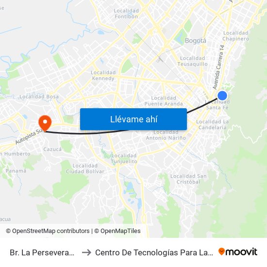 Br. La Perseverancia (Cl 32 - Kr 4 Bis) to Centro De Tecnologías Para La Construcción Y La Madera (Sena) map