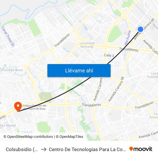Colsubsidio (Ac 17 - Ak 68) to Centro De Tecnologías Para La Construcción Y La Madera (Sena) map