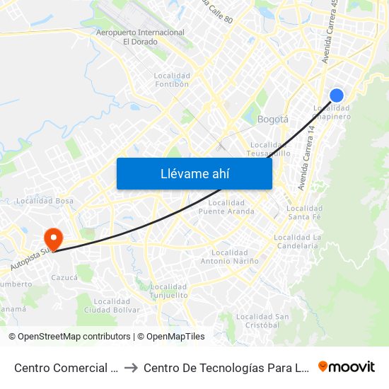 Centro Comercial Andino (Ac 82 - Kr 12) to Centro De Tecnologías Para La Construcción Y La Madera (Sena) map
