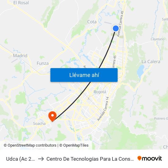 Udca (Ac 222 - Kr 55) to Centro De Tecnologías Para La Construcción Y La Madera (Sena) map