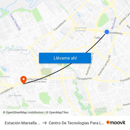 Estación Marsella (Av. Américas - Kr 69b) to Centro De Tecnologías Para La Construcción Y La Madera (Sena) map