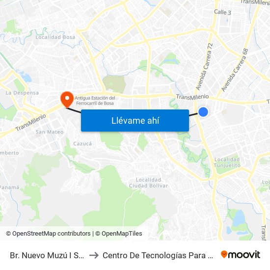 Br. Nuevo Muzú I Sector (Dg 51 Sur - Kr 54) to Centro De Tecnologías Para La Construcción Y La Madera (Sena) map