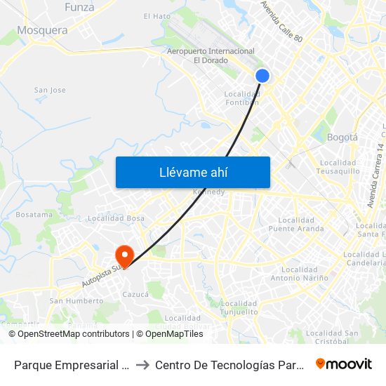 Parque Empresarial Puerta Del Sol (Tv 93 - Cl 51) to Centro De Tecnologías Para La Construcción Y La Madera (Sena) map