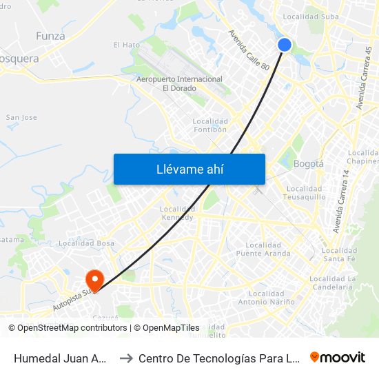 Humedal Juan Amarillo (Ak 91 - Cl 96a) to Centro De Tecnologías Para La Construcción Y La Madera (Sena) map