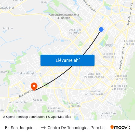 Br. San Joaquín Norte (Ak 70 - Cl 65) to Centro De Tecnologías Para La Construcción Y La Madera (Sena) map