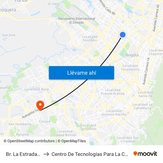 Br. La Estrada (Ak 70 - Cl 68) to Centro De Tecnologías Para La Construcción Y La Madera (Sena) map