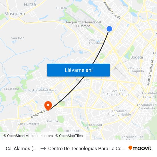 Cai Álamos (Cl 64g - Kr 92) to Centro De Tecnologías Para La Construcción Y La Madera (Sena) map