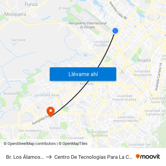 Br. Los Álamos (Cl 64g - Kr 92) to Centro De Tecnologías Para La Construcción Y La Madera (Sena) map