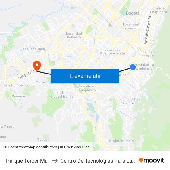 Parque Tercer Milenio (Ac 6 - Kr 12a) to Centro De Tecnologías Para La Construcción Y La Madera (Sena) map