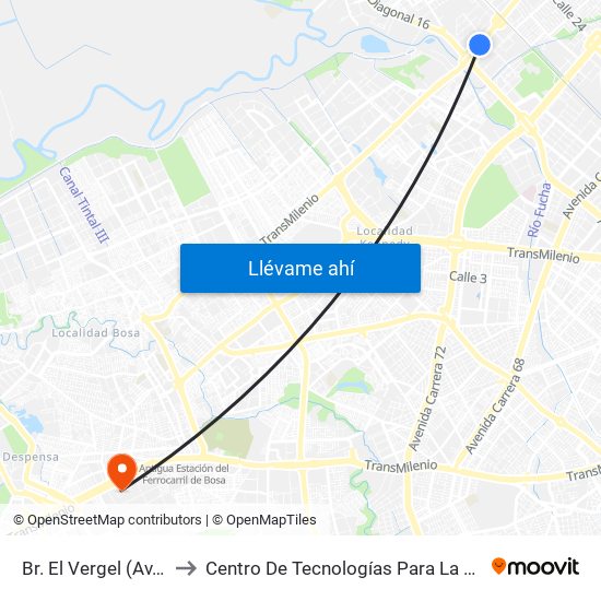 Br. El Vergel (Av. C. De Cali - Cl 18) to Centro De Tecnologías Para La Construcción Y La Madera (Sena) map