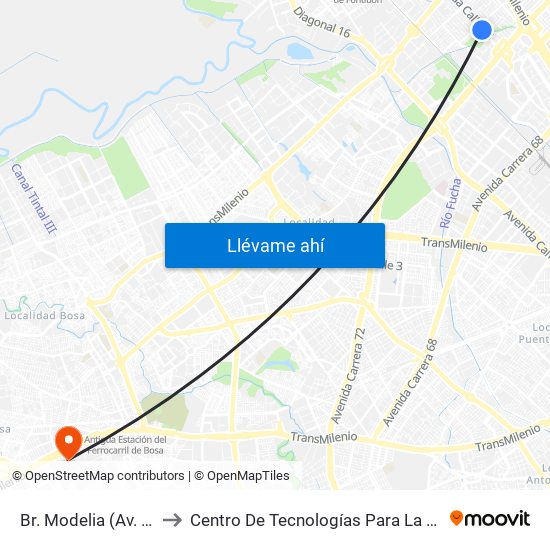 Br. Modelia (Av. Esperanza - Kr 74) to Centro De Tecnologías Para La Construcción Y La Madera (Sena) map